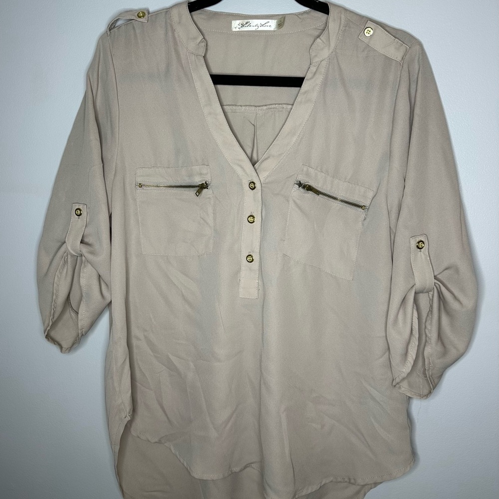 Liberty Love Tan Button-Up Blouse